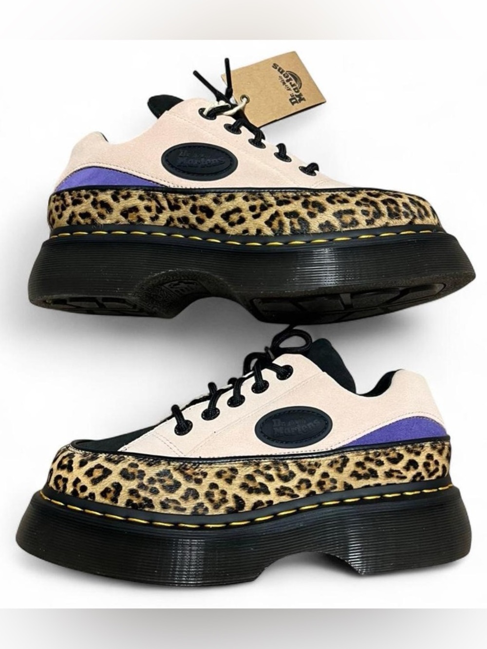 NWT Dr. Martens Buzz 5i Leopard Calf Hair and Powder Pink-Cobalt Suede Platforms